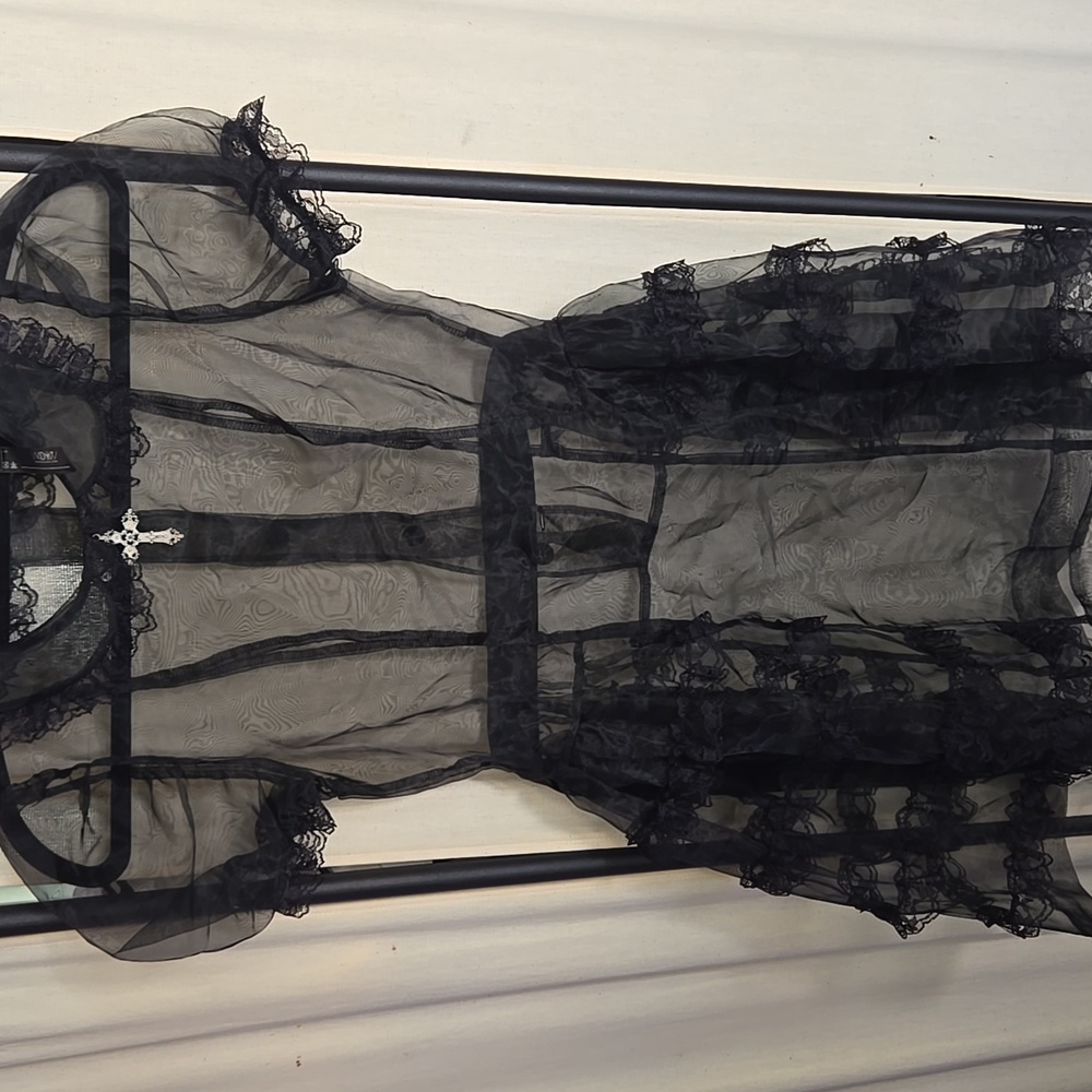 Dolls Kill WIDOW Black Sheer Ruffled Baby Doll DRESS Sz XS NWOT - Picture 4 of 7